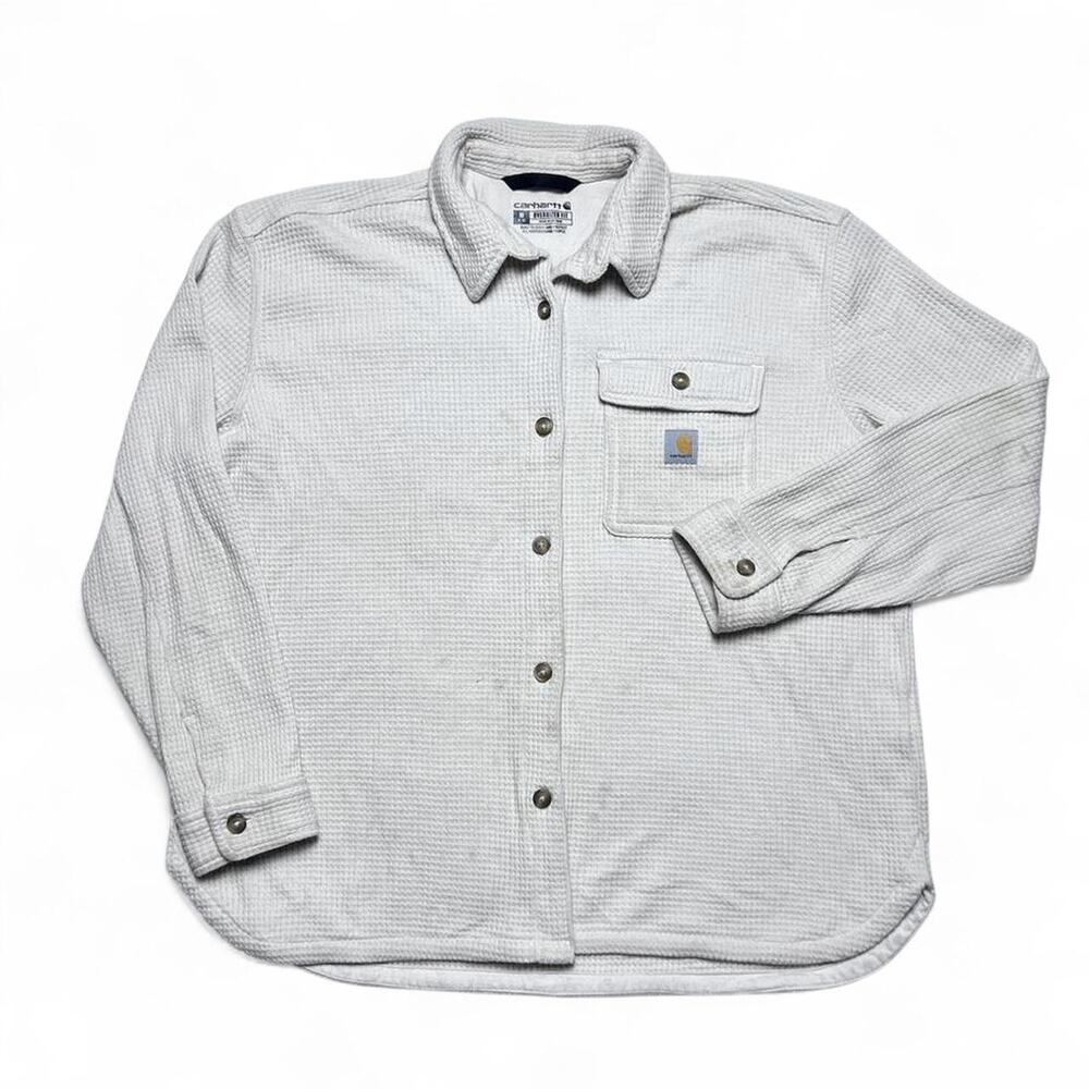 Carhartt Beige Off White Waffle Knit Button Up Shirt Womens Medium Oversized
